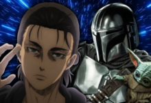 Hajime Isayama Crea un Impactante Póster para la Nueva Película de Star Wars con El Mandaloriano y Grogu