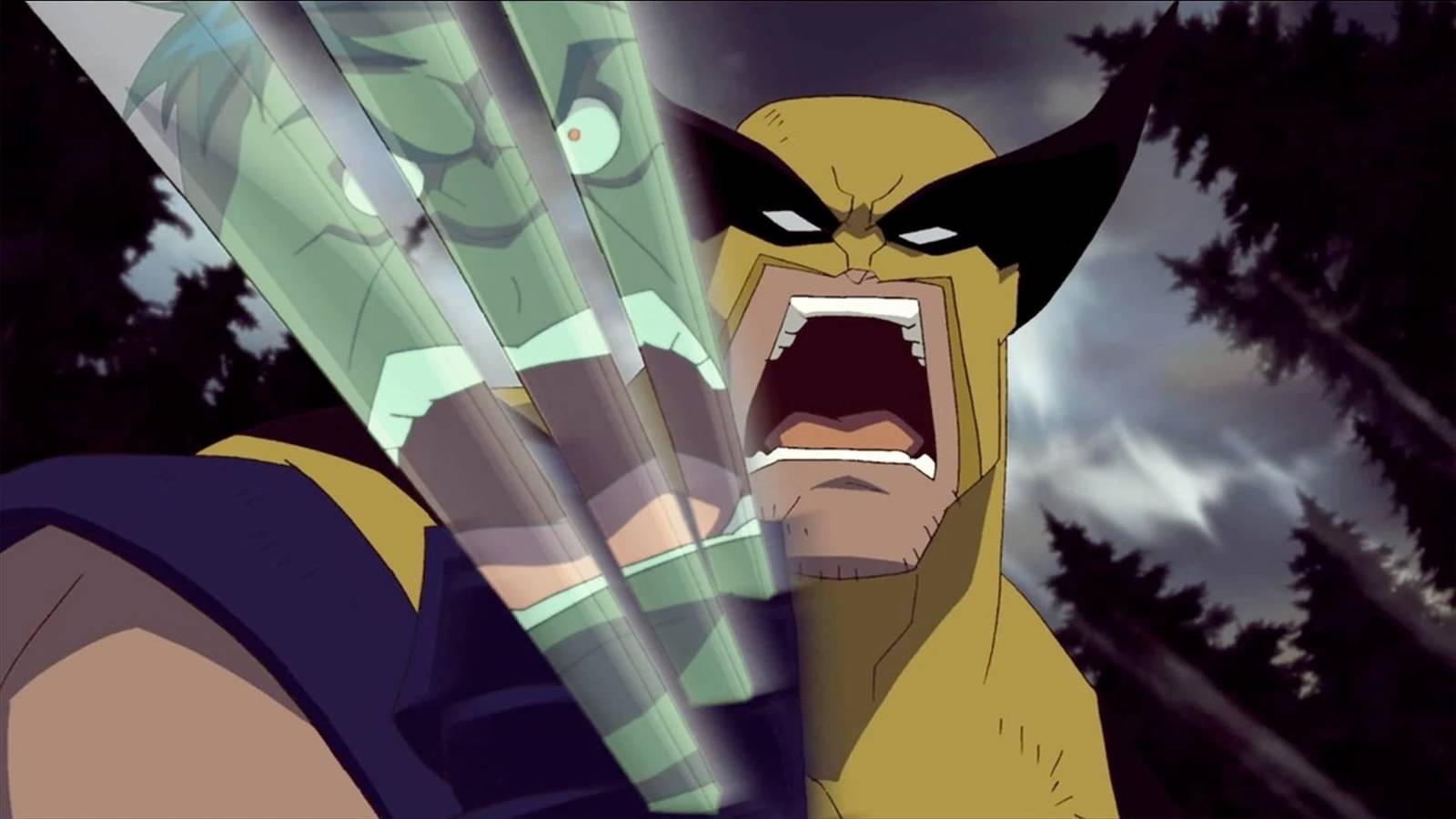 Hulk reflected in Wolverine's claws in Hulk Vs