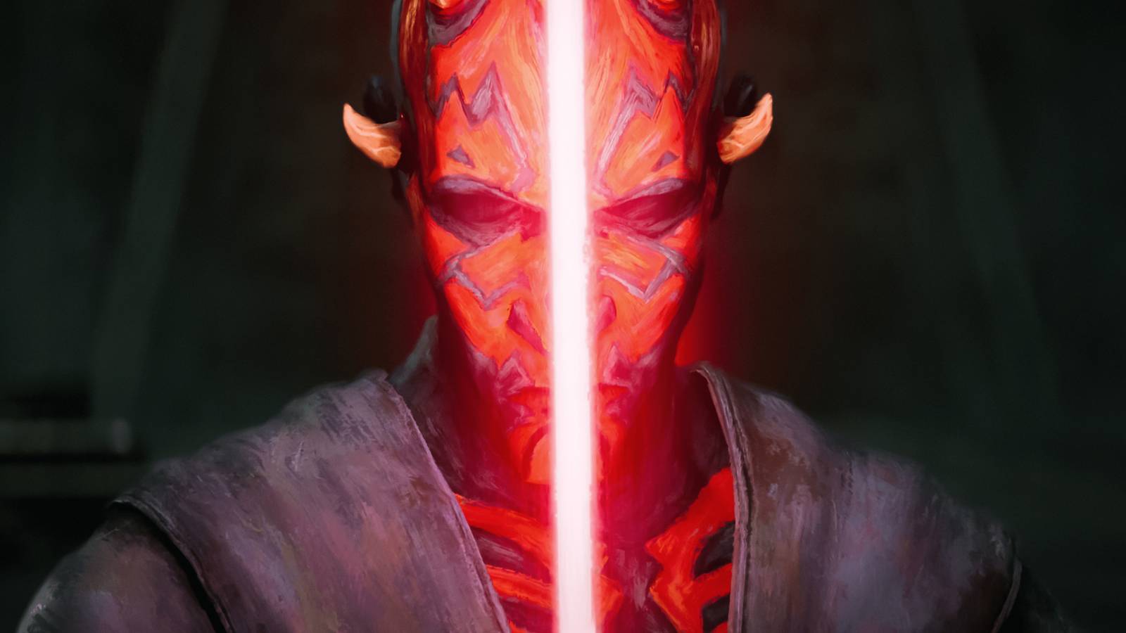 Darth Maul empuñando su sable láser