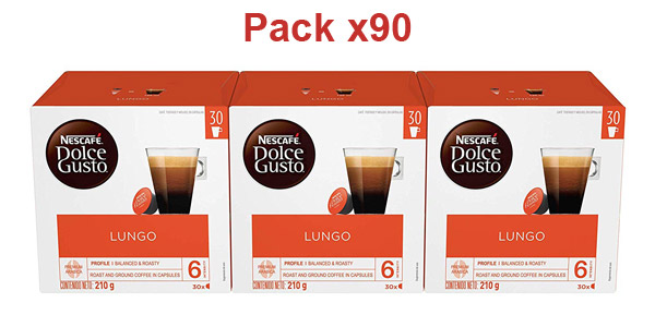 Pack 90 cápsulas Nescafé Dolce Gusto Magnum Café Lungo a 0,23 € la unidad con un 22% de descuento