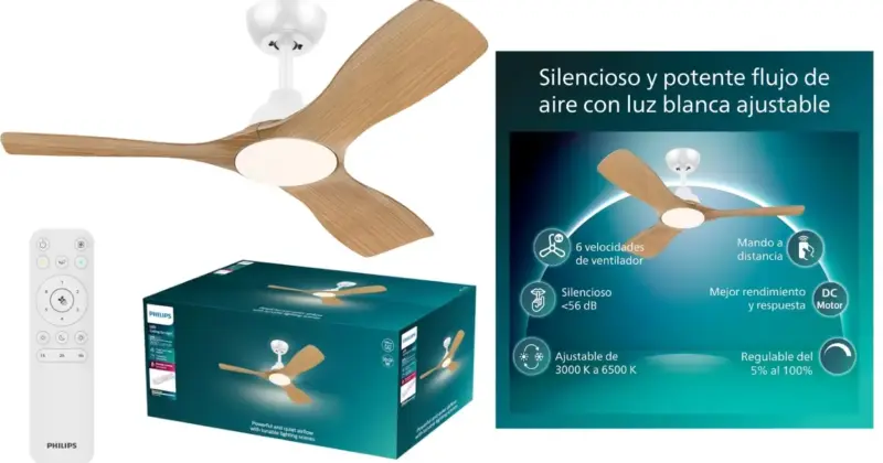 Ventilador de techo Philips Olas LED silencioso con luz regulable: potente y cómodo por 116,99 €