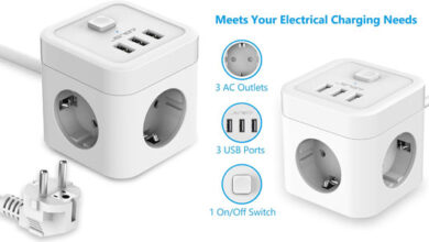 Enchufe múltiple JSVER Cube con 3 USB y 3 tomas a solo 13,59 €: compacto, seguro y con gran descuento