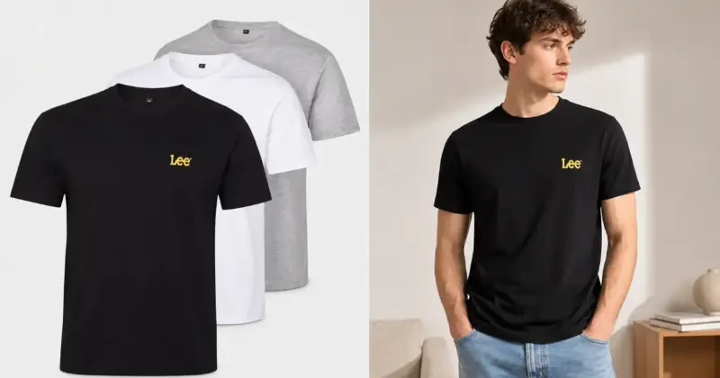 Pack de 3 camisetas Lee para hombre en negro, gris y blanco con un 25% de descuento