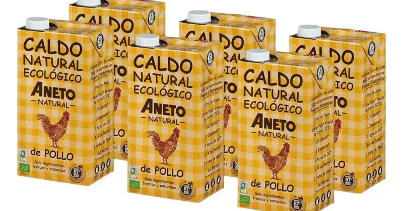 Pack x6 Caldo Natural de Pollo Ecológico Aneto a 24,45 € con un 24% de descuento, ideal para recetas saludables