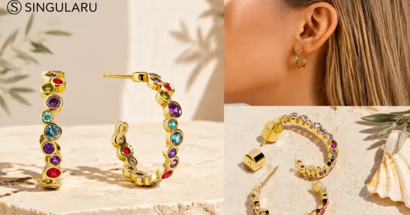 Pendientes Singularu Aro Bubbles con baño de oro de 18Kt: Elegancia y color a un precio irresistible