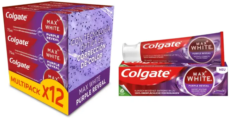 Colgate Max White Purple Reveal: Pack de 12 tubos por solo 1,69 € cada uno, una oportunidad para una sonrisa más blanca