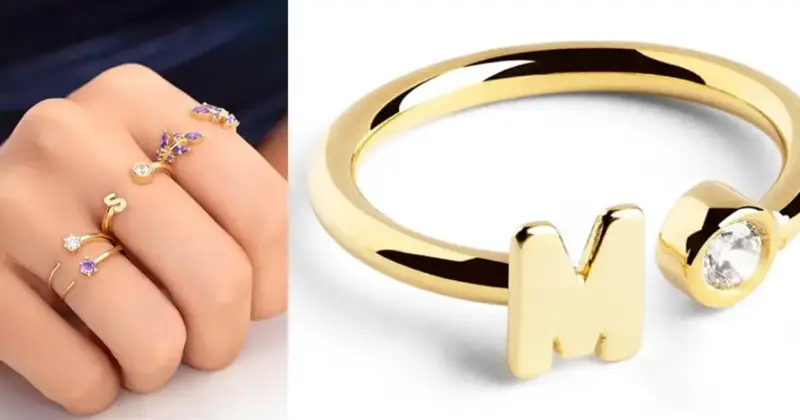 Anillo ajustable Singularu Letter Diamond en plata con baño de oro 18K: Elegancia Personalizada a Mitad de Precio