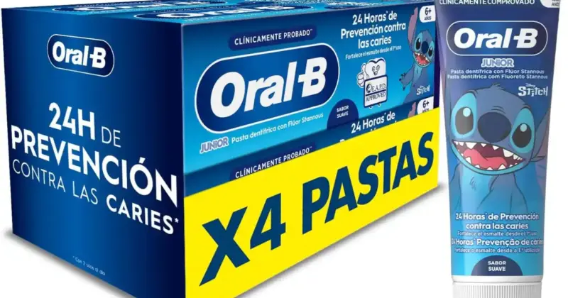 Pack x4 Pasta de dientes Oral-B Junior para niños con protección anticaries por 4,87 € (-48%)