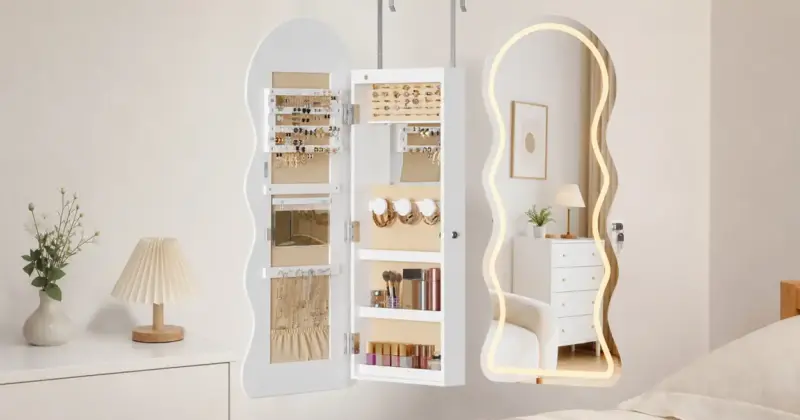 Armario joyero de pared HOOBRO con espejo e iluminación LED por 68,18 €: organización y estilo con un 38% de descuento