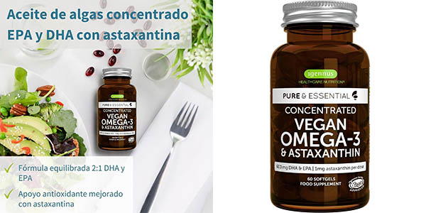 Omega 3 Vegano Pure & Essential con Astaxantina: Alta Concentración y 15% de Descuento en Amazon