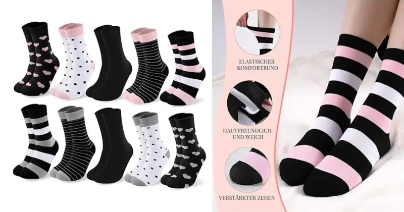 Pack de 10 pares de calcetines coloridos de algodón para mujer con 23% de descuento en Amazon