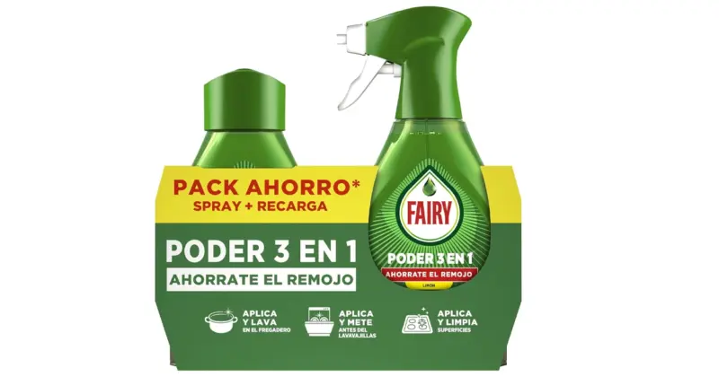 Pack x2 Fairy Poder 3 en 1 sin remojo de 500 ml con un 25% de descuento, limpieza rápida y eficaz