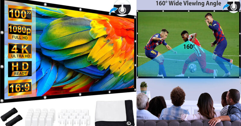 Pantalla portátil Leorfi de 100" para proyector con 4K y ángulo ultra ancho a solo 16,14 €