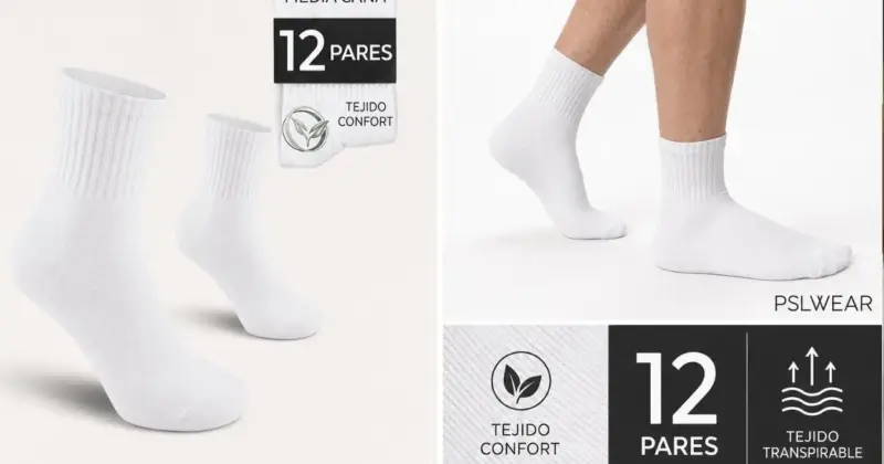 Pack de 12 pares calcetines deportivos PSL Wear: comodidad diaria por solo 12,75€ con 15% de descuento