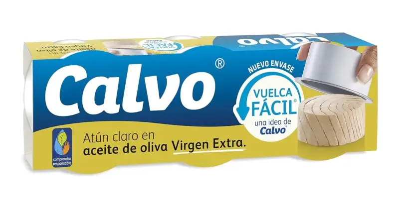 Pack de 6 latas de Atún Claro Calvo en Aceite de Oliva Virgen Extra con un 38% de descuento, ¡ahorra en sabor y calidad!