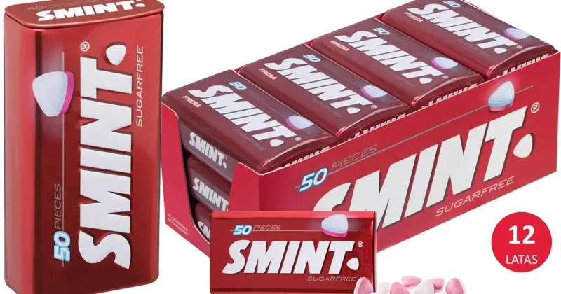 Pack de 12 latas de caramelos Smint de fresa sin azúcar con un 45% de descuento