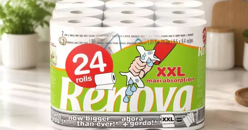 Pack XXL de 12 rollos dobles de papel de cocina Renova con 45% de descuento y alta absorción