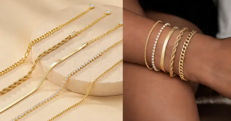Set de 5 pulseras Emibele bañadas en oro 14K por solo 8,76 € con un 42% de descuento