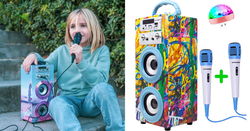Máquina de Karaoke Portátil DYNASONIC con 2 Micrófonos y 20% de Descuento en Amazon