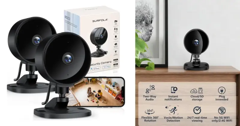 Pack de 2 cámaras de vigilancia Surfola WiFi 1080P con visión nocturna por 19,99€