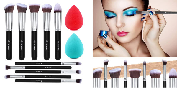 Set de 10 brochas y 2 esponjas Beakey: la opción suave y completa para tu maquillaje con un 25% de descuento