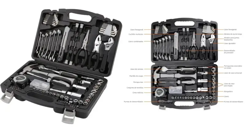 Caja de Herramientas Amazon Basics con 131 Piezas: Completo Kit para Reparaciones Domésticas a 27,99€ con 20% de Descuento