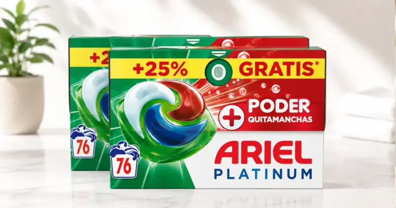 76 cápsulas Ariel PODs Platinum: limpieza potente en frío y frescura duradera con 33% de descuento