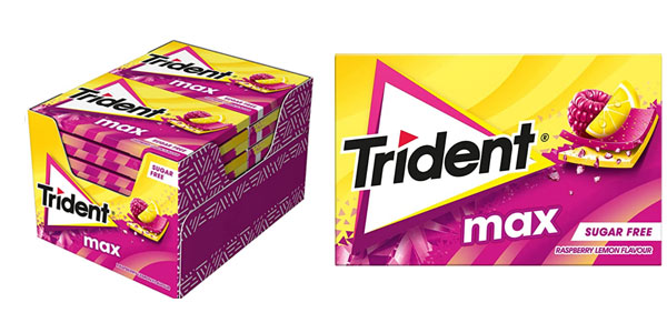 Pack de 12 paquetes de chicles Trident Max Frambuesa Limón con 20% de descuento en Amazon