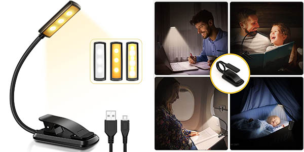 Lámpara LED de lectura recargable TeamPD con pinza y 3 modos de luz a solo 9,40 € con 22% de descuento