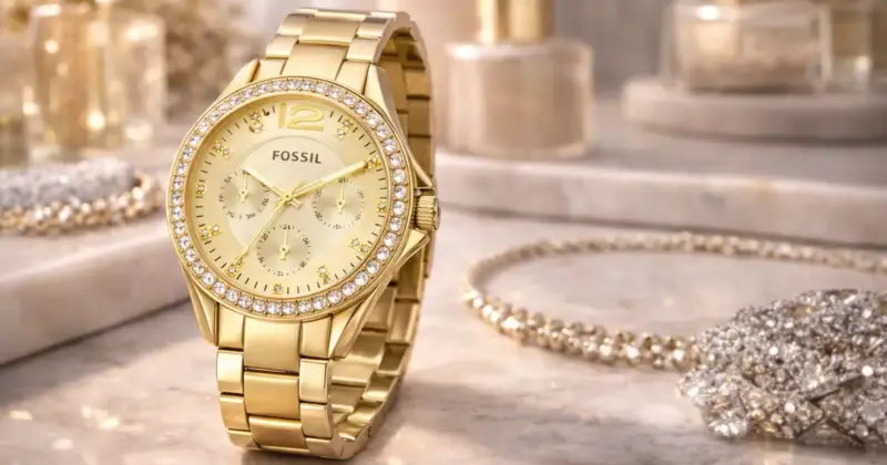 Reloj Fossil Riley dorado para mujer con cristales y 50% de descuento en Amazon