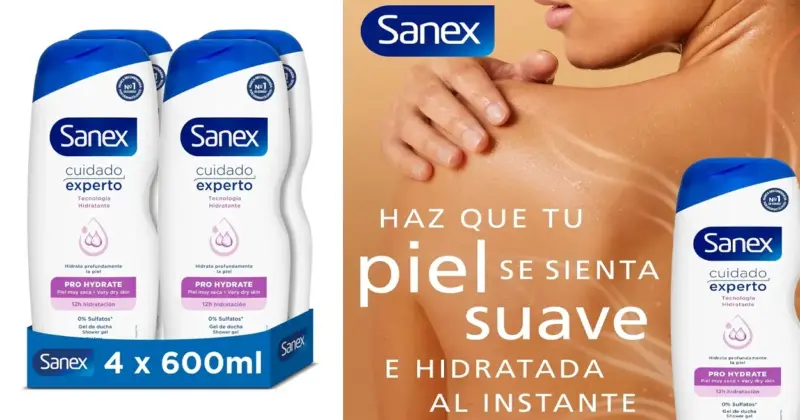 Pack x4 Gel de Ducha Sanex Pro Hydrate 600 ml con 31% de Descuento: Cuida y Protege tu Piel por Solo 10,12 €
