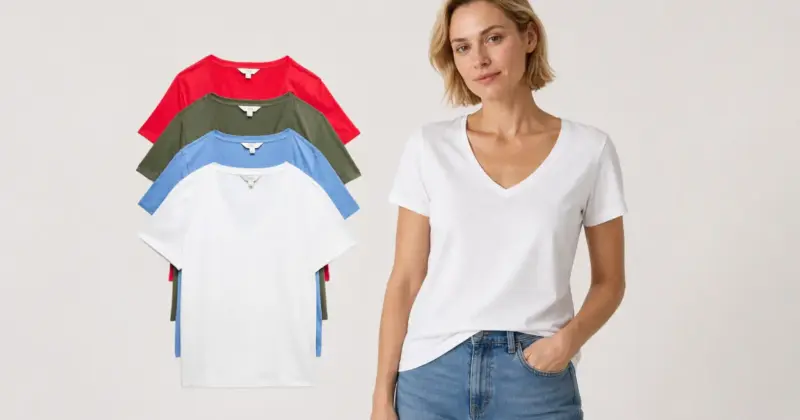 Pack de 4 camisetas Marks & Spencer para mujer con cuello en pico por 19,60 €: básico, cómodo y con descuento del 20%