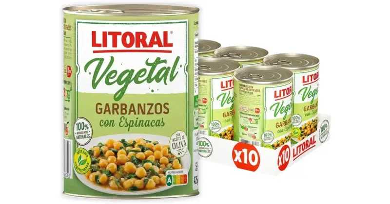 Pack Ahorro 10 Latas Garbanzos con Espinacas Litoral Vegetal a Solo 17,20 € con -18% de Descuento