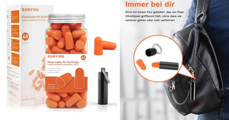 60 Pares de Tapones Reutilizables para Oídos con Aislamiento de Ruido de 38 dB a 9,49 € con 32% de Descuento