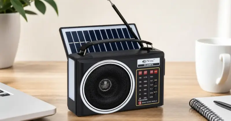 Radio portátil AM/FM/SW con Bluetooth, luz LED y panel solar por 17,99 € con 40% de descuento