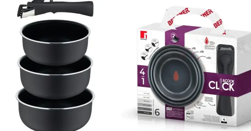 Set de 3 cazos Bergner CLICK&COOK con mango intercambiable: calidad y funcionalidad a solo 24,17 €