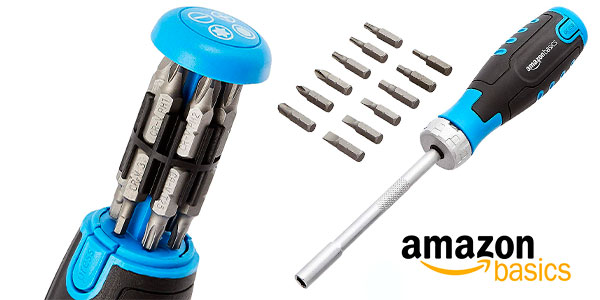 Destornillador de carraca magnético 12 en 1 AmazonBasics con 30% de descuento a solo 9,99 €