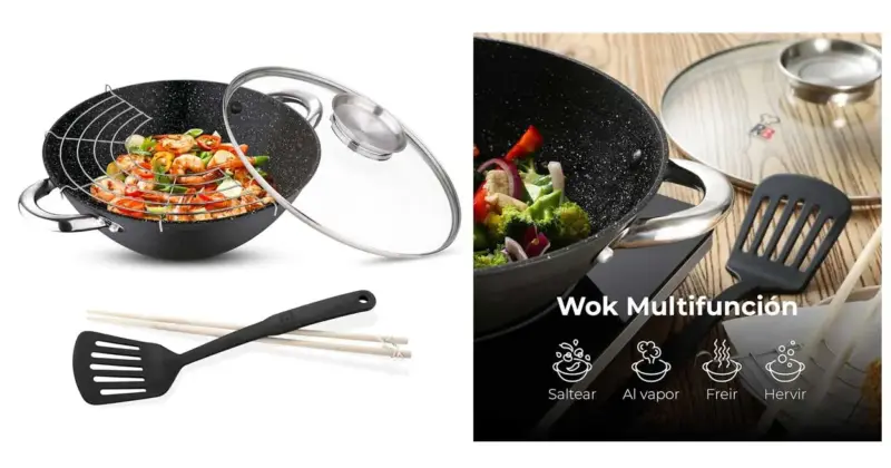 Sartén wok Renberg Wasabi con set completo por 21,95€: versatilidad y resistencia en tu cocina