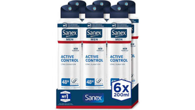 Pack de 6 desodorantes Sanex Men Active Control 200 ml con protección 48h y un 25% de descuento