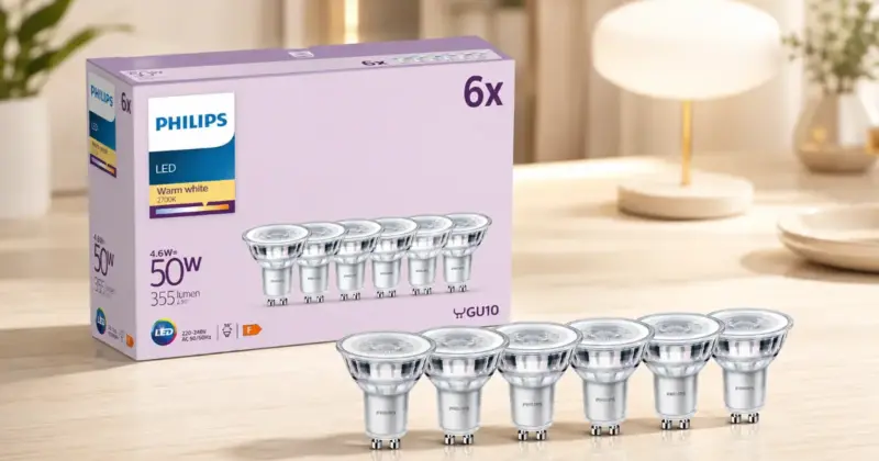 Pack de 6 Bombillas LED Philips GU10 4.6W con Luz Cálida por 8,48 €, Ahorro y Ambiente Ideal