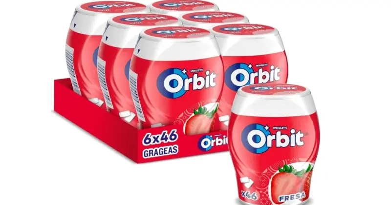 Pack 6 botes de chicles Orbit sabor fresa sin azúcar con 25% de descuento en Amazon