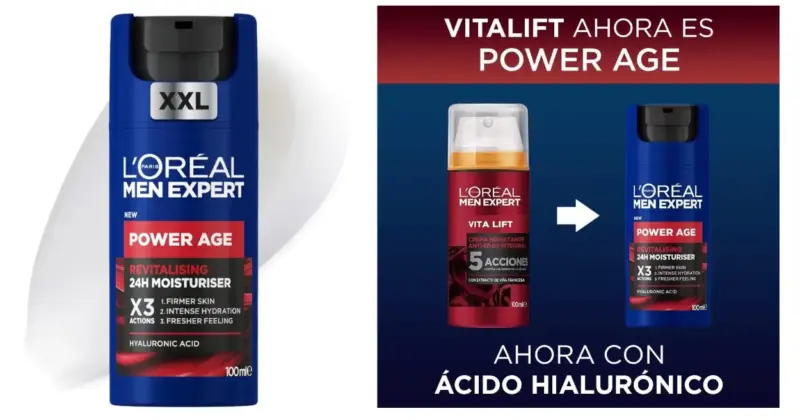 Crema L'Oréal Men Expert Power Age XXL con ácido hialurónico: Hidratación y anti-edad al mejor precio