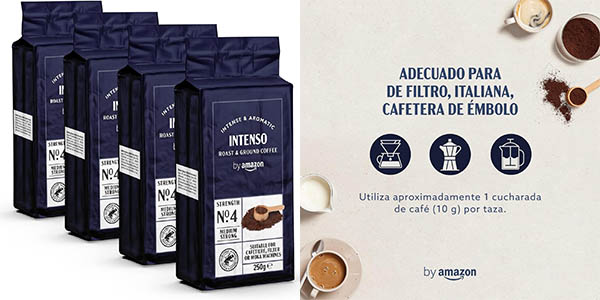 Pack x4 Café molido Intenso by Amazon: aroma potente y sabor redondo por solo 9,90 €