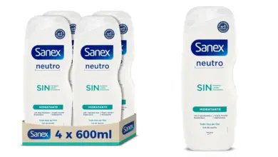 Chollo Pack x4 gel de ducha Sanex Neutro Hidratante 600 ml con 30% de descuento: piel cuidada y protegida por solo 10,16 €