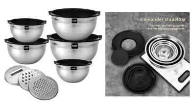 Juego completo de 5 cuencos mezcladores de acero inoxidable con tapas y accesorios por solo 19,54 €