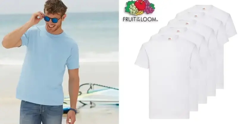 Pack de 5 camisetas Fruit of the Loom de algodón por sólo 12,30 € con envío gratis y 59% de descuento
