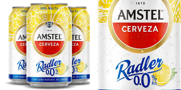Pack x24 Cerveza Amstel Radler 0,0% con sabor a limón por solo 14,06 €, un refresco sin alcohol ideal
