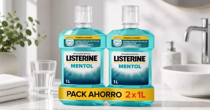 Pack x2 Listerine Mentol 1000 ml con 41% de descuento: higiene bucal eficaz y aliento fresco por solo 8,01 €