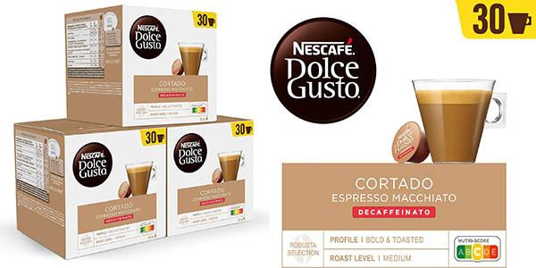 Pack 90 cápsulas Nescafé Dolce Gusto Café Cortado Descafeinado con 15% de descuento en Amazon
