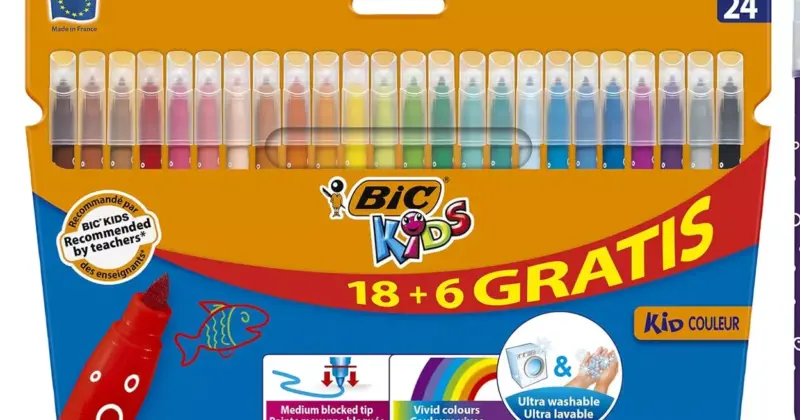 Pack de 24 Rotuladores BIC Kids Kid Couleur: colores vivos y lavables a solo 3,89 € con 22% de descuento